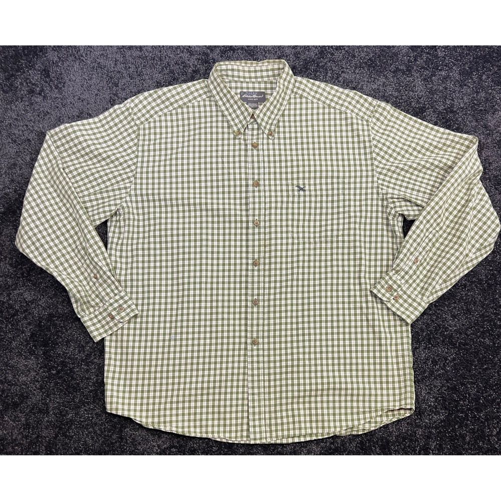 Eddie Bauer Mens Classic Fit Long‎ Sleeve Plaid Button Up Shirt XL Green Heavy